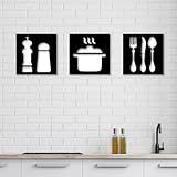 Kit Quadros Decorativos Vazado MDF 3mm 3 Peças Trio Cozinha Panela Talher Tempero Master Chef Delicado