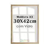 Kit Quadros Moldura Com Vidro Para Folha A3 30x42 Cm De Foto Porta Retrato Documento Poster Decorativo Certificado Dourada 1 