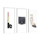 Kit Quadros Placas Decorativos Minimalista Batom Bolsa De Couro Salto Chanel Fundo Branco