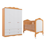 Kit Quarto Bebê Guarda roupa 4 Portas E Berço Nature branco