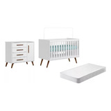 Kit Quarto Do Bebê Gabriel Berço Colchão Cômoda Fraldário