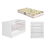 Kit Quarto Do Bebê Gabriel Berço Colchão Cômoda Fraldário