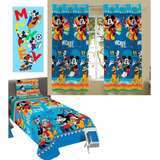 Kit Quarto Mickey Mouse Jogo De Cama Cortina E Toalha