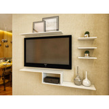 Kit Rack Para Tv Suspenso 4 Prateleiras Em Mdf Sala Branco
