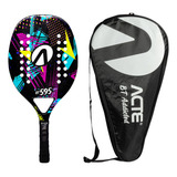 Kit Raquete Capa Beach Tennis Acte Bt595 Preta Fibra D Vidro