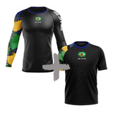 Kit Rash Guard Proteção Uv+ Com Camiseta Usual Dry Jiu-jitsu