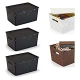 Kit Rattan C  03 Caixas Organizadoras C  Tampa  15 Litros Cor Preto