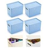 Kit Rattan C 04 Caixas Organizadoras Com Tampa 15 Litros Cor Azul