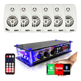 Kit Receiver Bt 6 Caixa Brancas 4 55w Alexa E Google