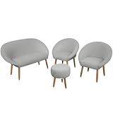 Kit Recepção Salão 1 Namoradeira 2 Poltronas E 1 Puff MOBLAN Decor -CINZA-