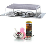 Kit Réchaud Barcelona Inox Pedra Sabão Tubo Pastilhas Álcool
