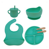 Kit Refeição Bebê Prato Babador Copo Talher Silicone Criança