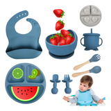 Kit Refeição Bebê Prato Babador Copo Talher Silicone Ventosa
