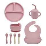 Kit Refeição Bebê Prato Babador Copo Talher Silicone Ventosa