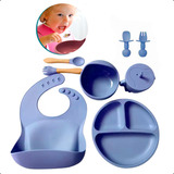 Kit Refeição Bebê Prato Babador Copo Talher Silicone Ventosa
