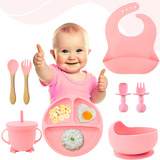 Kit Refeição Bebê Prato Babador Copo Talher Silicone Ventosa