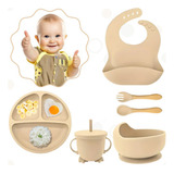 Kit Refeição Bebê Prato Babador Copo Talher Silicone Ventosa