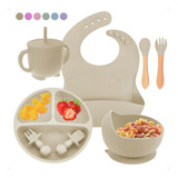 Kit Refeição Bebê Prato Babador Copo Talher Silicone Ventosa