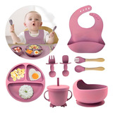 Kit Refeição Bebê Prato Babador Copo Talher Silicone Ventosa