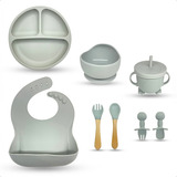 Kit Refeição Bebê Prato Babador Copo Talher Silicone Ventosa
