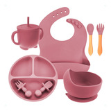 Kit Refeição Bebê Prato Babador Copo Talher Silicone Ventosa
