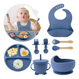 Kit Refeição Bebê Prato Babador Copo Talher Silicone Ventosa