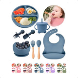 Kit Refeição Bebê Prato Babador Copo Talher Silicone Ventosa
