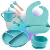 Kit Refeição Bebê Prato Babador Copo Talher Silicone Ventosa
