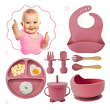 Kit Refeição Bebê Prato Babador Copo Talher Silicone Ventosa