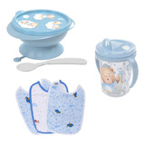 Kit Refeição Bebê Tigela C Colher E Tampa Copo 3 Babadores