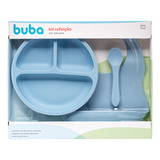 Kit Refeição Blw Prato Ventosa Babador Colher Silicone Buba
