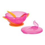 Kit Refeição Bowl Infantil Com Ventosa Colher E Tampa Rosa