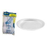 Kit Refeição Churrasc 100 Pratos Isopor 23cm 100 Garfos 18cm