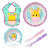 Kit Refeição Colher De Silicone Babador Pratinho E Bowl Buba