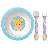 Kit Refeição Infantil 2 Peças Prato Bowl E Kit Talher Colher E Garfo Buba Animal Fun Girafa 