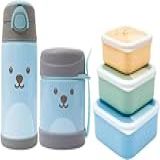 Kit Refeição Infantil 3 Peças Pote Térmico Garrafa Térmica E Kit 3 Potinhos Buba Gumy Azul
