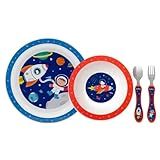 Kit Refeição Infantil 3 Peças Prato Bowl E Kit Talher Inox Buba Aventuras Astronauta