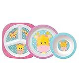 Kit Refeição Infantil 3 Peças Prato Com Divisórias Prato Raso E Bowl Buba Animal Fun Girafa 
