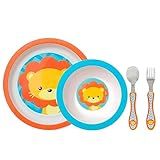 Kit Refeição Infantil 3 Peças Prato Raso Bowl E Talher Inox Buba Animal Fun Leão