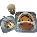 Kit Refeição Infantil 5 Pç Bambu Copo Prato Bowl Talher Bebê