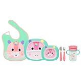 Kit Refeição Infantil 5 Peças Prato Com Divisória Bowl Kit Talher Inox Babador Com Pega Migalhas E Copo 360 Antivazamento Buba Bubazoo Unicórnio 