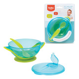 Kit Refeição Infantil Bowl Com Tampa E Colher Azul Buba