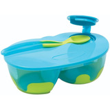 Kit Refeicao Infantil Com Divisoria Azul Bebe Com Colher