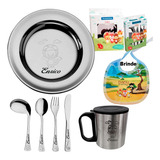 Kit Refeição Infantil Inox 6 Pç Prato Copo Talher Tramontina