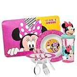 Kit Refeição Infantil Minnie 7 Peças Melamina Prato Tigela Copo Lugar Americano E Talheres Tuut