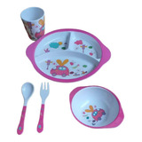 Kit Refeição Infantil Papinha Prato Copo Talheres Pote 5 Pçs