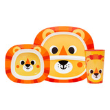 Kit Refeição Infantil Prato Divisória Bowl Copo Bubazoo Leão