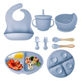 Kit Refeição Infantil Silicone Babador Prato Copo Tigela