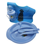 Kit Refeição Para Bebê Com Babador Prato Talher Mamadeira