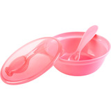 Kit Refeição Prático Com Bowl Infantil Com Colher Tampa Rosa